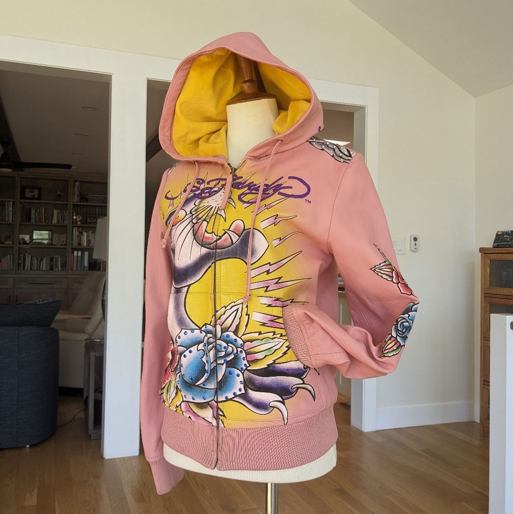 Pink Leather Ed Hardy x Christian Audigier Jacket